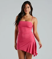 Feel Your Best Ruched Asymmetrical MIni Dress
