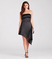 Chic Standout Satin Asymmetric Midi Dress