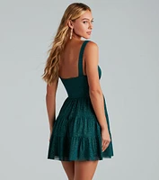 Party Seeker Glitter Ruffled Skater Dress