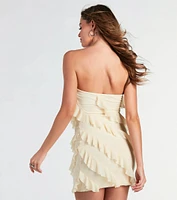 Sip Of Sultry Strapless Ruffle Mini Dress