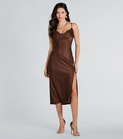 Classic Silky Satin High Slit Midi Dress