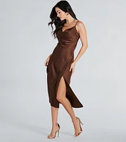 Classic Silky Satin High Slit Midi Dress