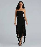 Moments Like This Strapless Ruffled Midi Dress