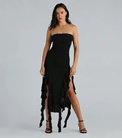 Moments Like This Strapless Ruffled Midi Dress