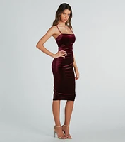 Only Chic Vibes Ruched Velvet Midi Dress