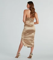 Classic Glamour High Slit Satin Midi Dress