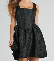 Revel Wonder Jacquard Corset Skater Dress