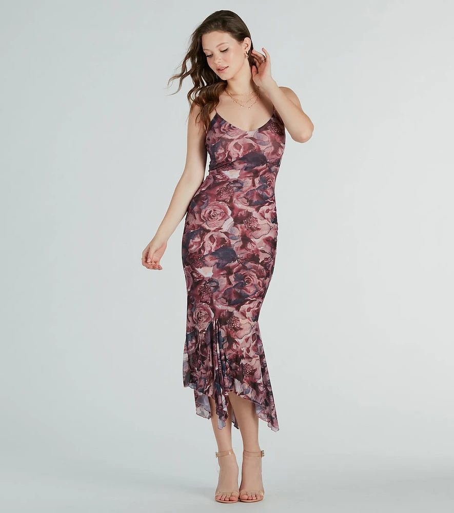 Bloom With A View Floral Ruffle Midi Dress