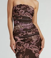 Angelic Beauty Strapless Printed Mesh Midi Dress