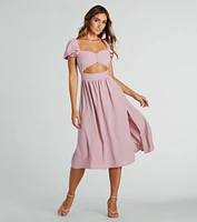 Adorable Factor Chiffon Sweetheart Midi Dress