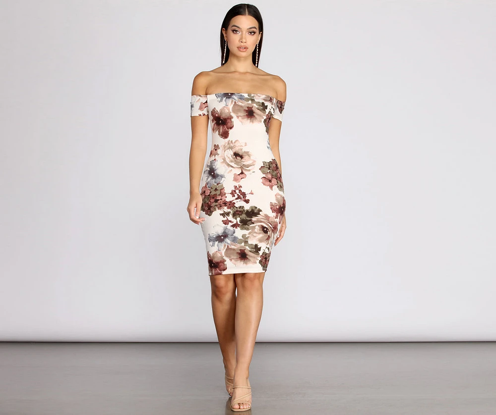 Painted Florals Midi Dress