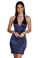 Satin & Rhinestone Halter Dress