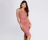 Faux Suede Square Neck Midi Dress