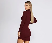 Turtleneck Long Sleeve Ribbed Knit Mini Dress