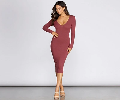 V Mine Ribbed Knit Midi Dress