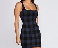 Poised Plaid Sleeveless Mini Dress