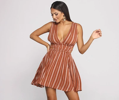 Season of Stripes Cutout Gauze Mini Dress