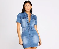 Button Up Denim Frayed Dress