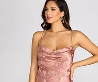 Full Bloom Satin Cowl Mini Dress