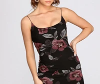 Scoop Neck Floral Mesh Mini Dress