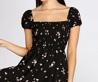 Square Neck Floral Mini Dress