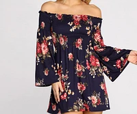 Bell Sleeve Beauty Floral Mini Dress