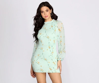 Floral Chiffon Blouson Mini Dress