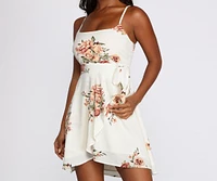 Flowy Floral Tie Waist Mini Dress