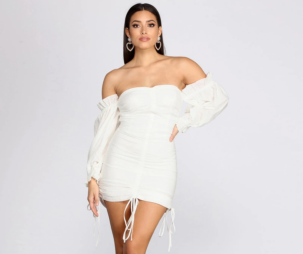 Off Shoulder Puff Sleeve Mini Dress