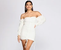 Off Shoulder Puff Sleeve Mini Dress