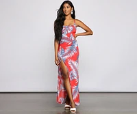 Pretty Palm Ruched Maxi Dress