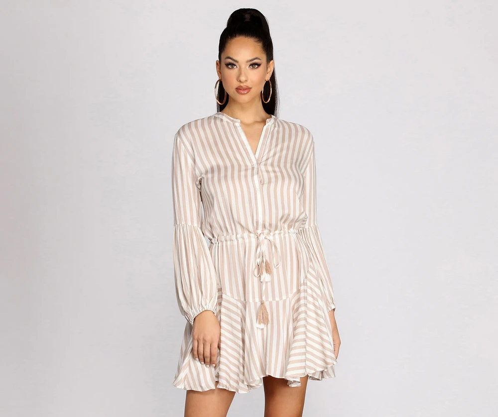 Stylish Stripes Tassel Waist Tie Mini Dress