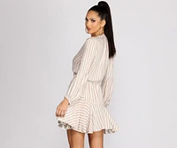 Stylish Stripes Tassel Waist Tie Mini Dress