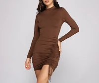 Keeping Knit Chic Mock Neck Ruched Mini Dress