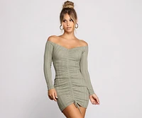 Totally Chic Ruched Knit Mini Dress