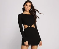 Ribbed Knit O-Ring Mini Dress