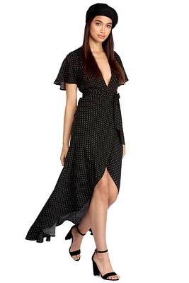 Polka Dot High Low Wrap Dress