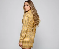 Get A Clue Plaid Blazer Dress