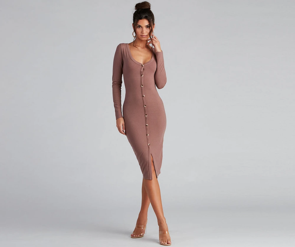 Cute As A Button V-Neck Midi Dress