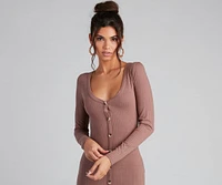 Cute As A Button V-Neck Midi Dress