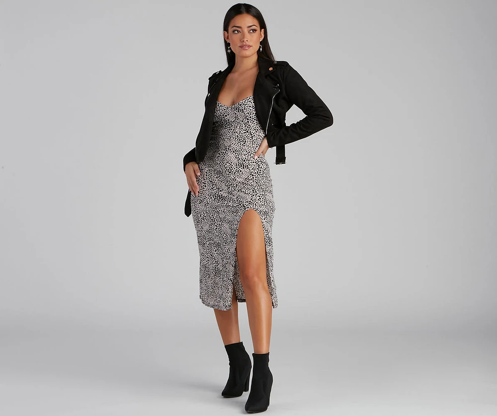 Steal The Spotlight Leopard Slit Midi Dress