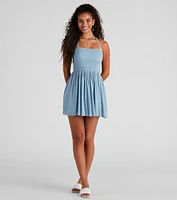 Back Beauty Linen Halter Skater Dress