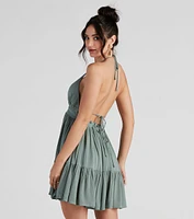 Spring Breeze Linen Halter Skater Dress