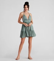 Spring Breeze Linen Halter Skater Dress