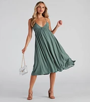 Palisades Ruched V-Neck Midi Dress