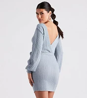 Cozy Cable Knit Tie-Front Mini Dress