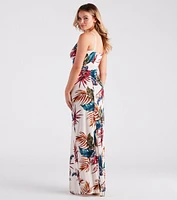 Vacation Awaits Tropical Print Cutout Maxi Dress