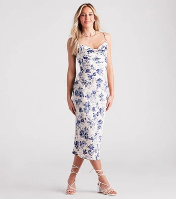 Infatuated Floral Satin Midi Dress