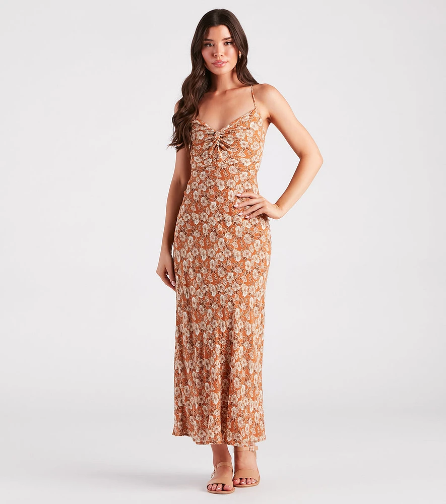 Pick Me Floral Lace-Up Maxi Dress