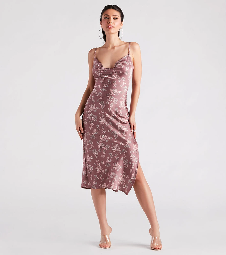 Dreamy Floral Satin Midi Dress